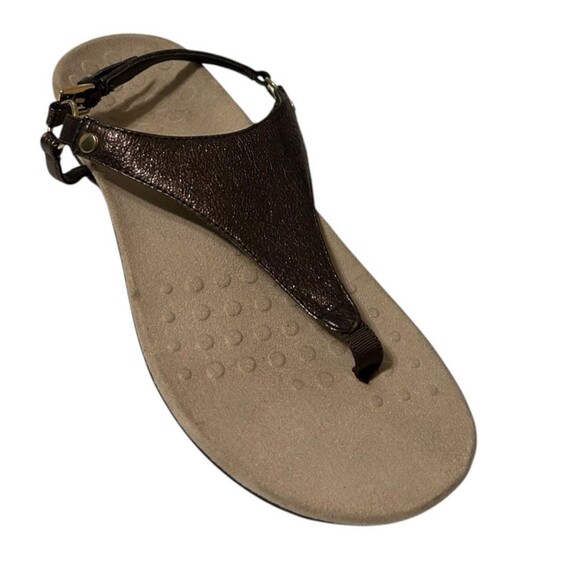 Vionic Kirra Metallic Women's 8.5 Bronze Leather Orthotic Flat Slingback Sandals - Picture 1 of 11